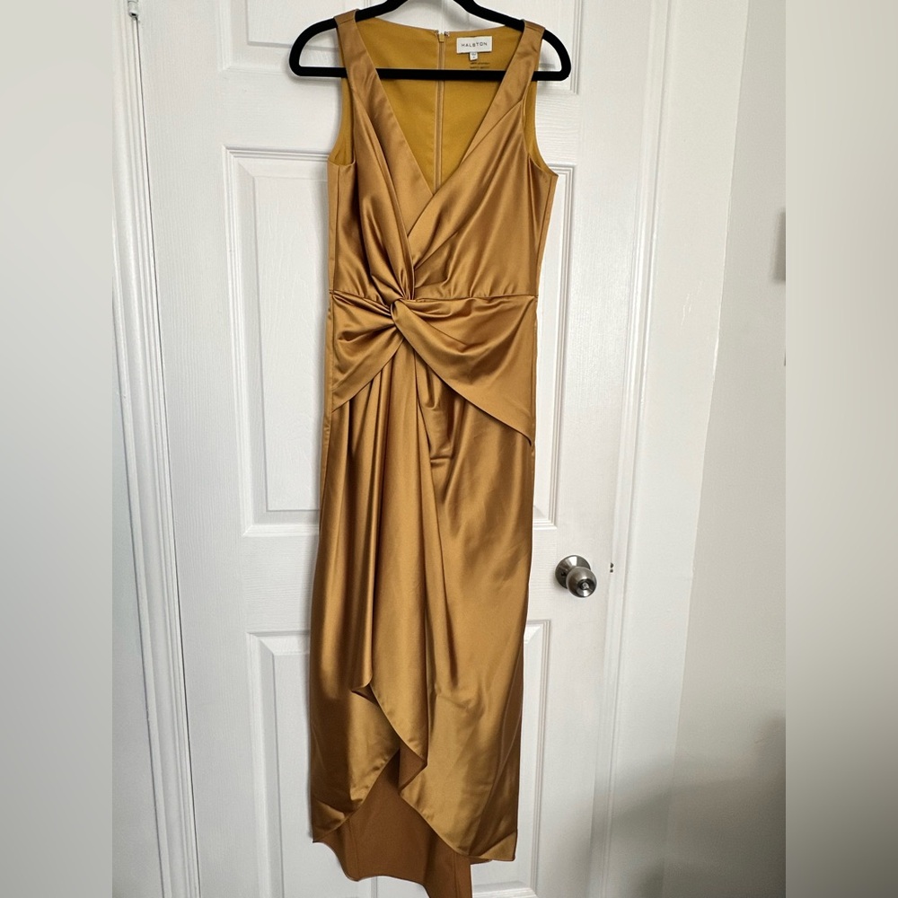 Halston Heritage Gold V-Neck Dress